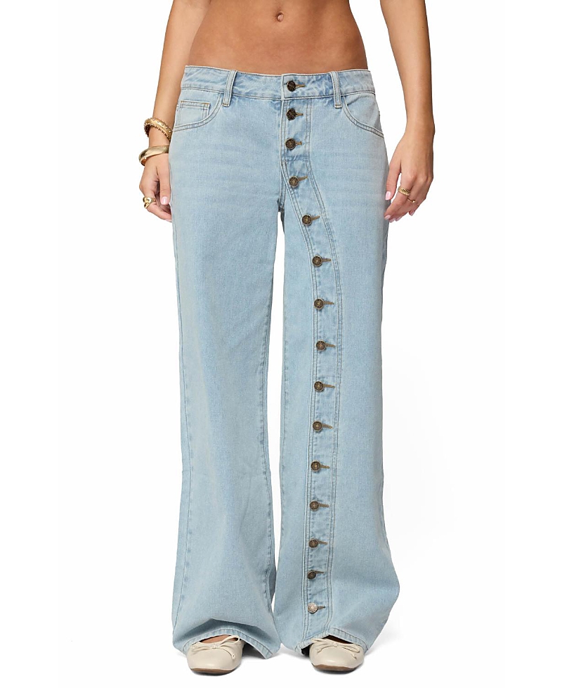 Edikted Adison Button Low Rise Baggy Jeans