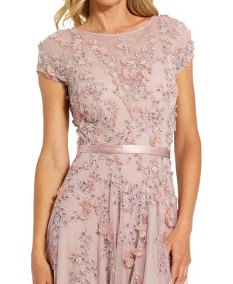 Petite Pink Floral Embellished Cap Sleeve Gown