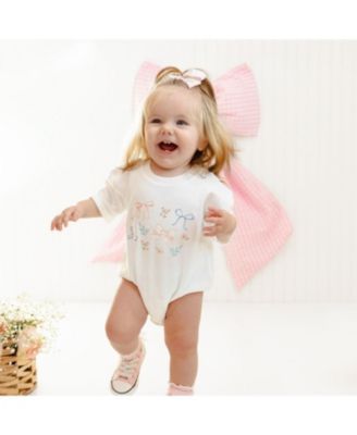 Girls' Floral & Bow Watercolor Short Sleeve Romper - Baby