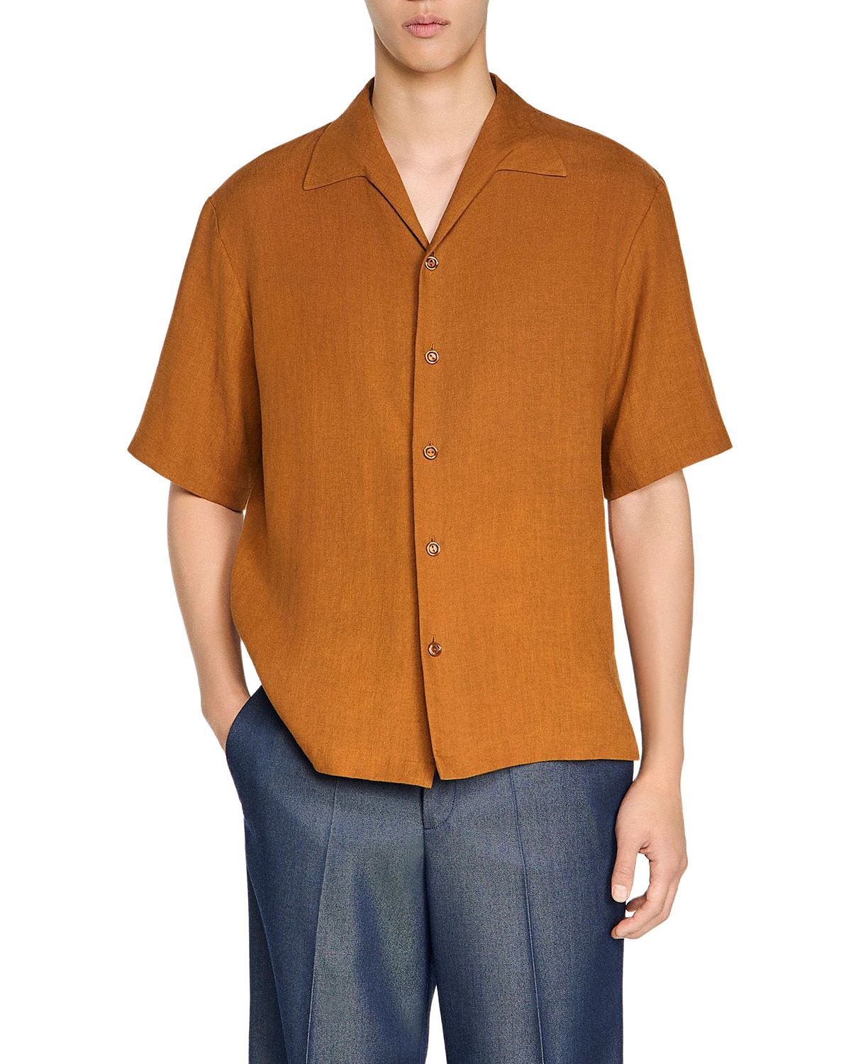 Sandro Classic Fit Shark Collar Linen Shirt
