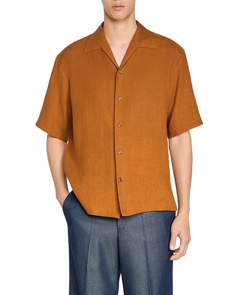 Sandro Classic Fit Shark Collar Linen Shirt