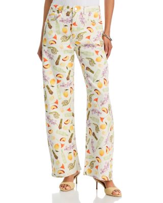 Printed High Rise Wide Leg Jeans in Fruit Print - Exclusive 