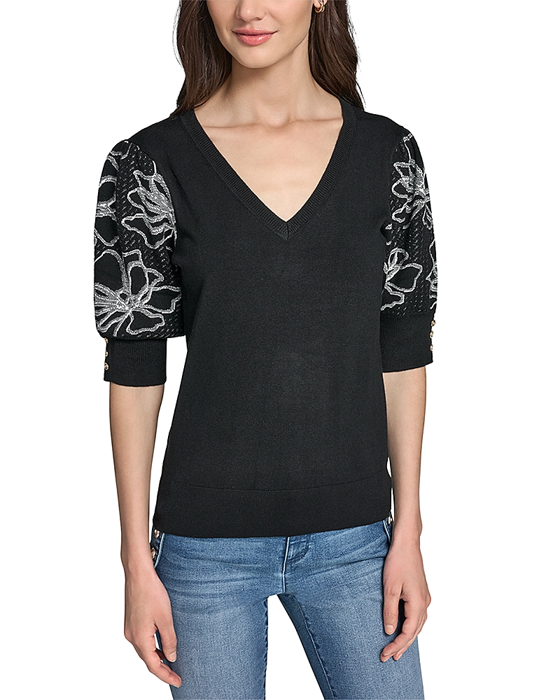 Karl Lagerfeld Floral Short Sleeve Sweater
