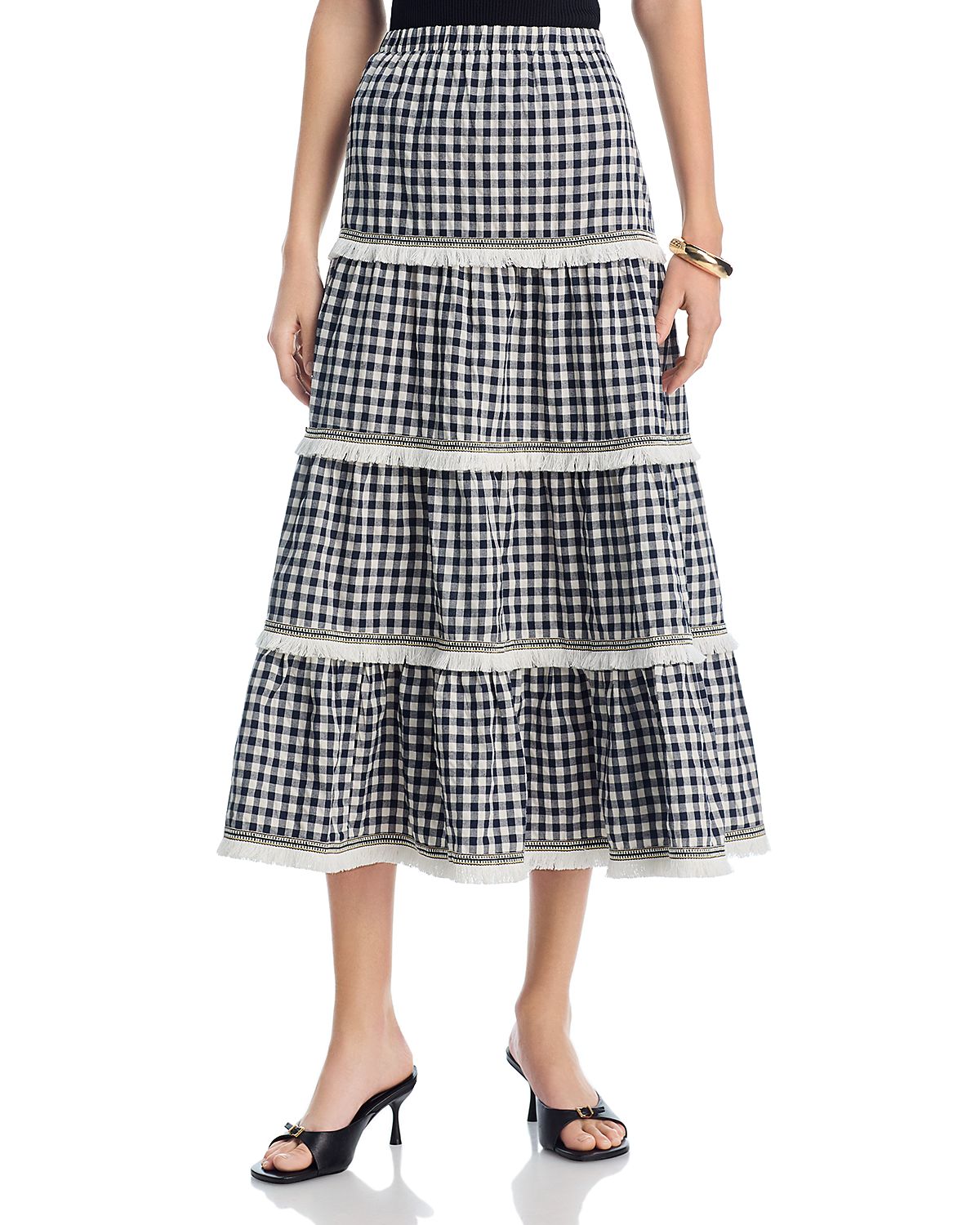Aqua Gingham Midi Skirt - Exclusive