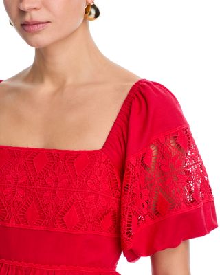 Lace Inset Puff Sleeve Mini Dress - Exclusive