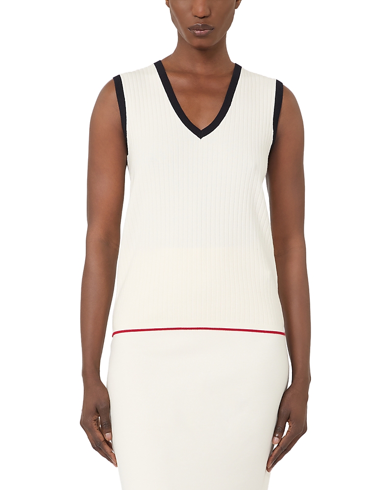 Max Mara Studio Mstumile White Blue Ribbed Tank Top