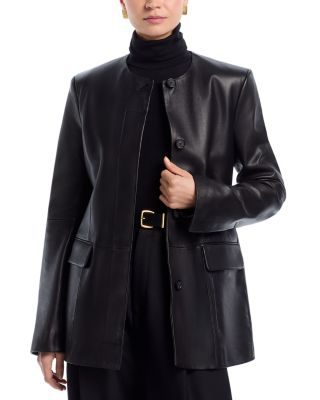 Collarless Leather Jacket