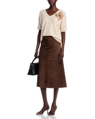 Short Sleeve V Neck Flower Embellishment Sweater