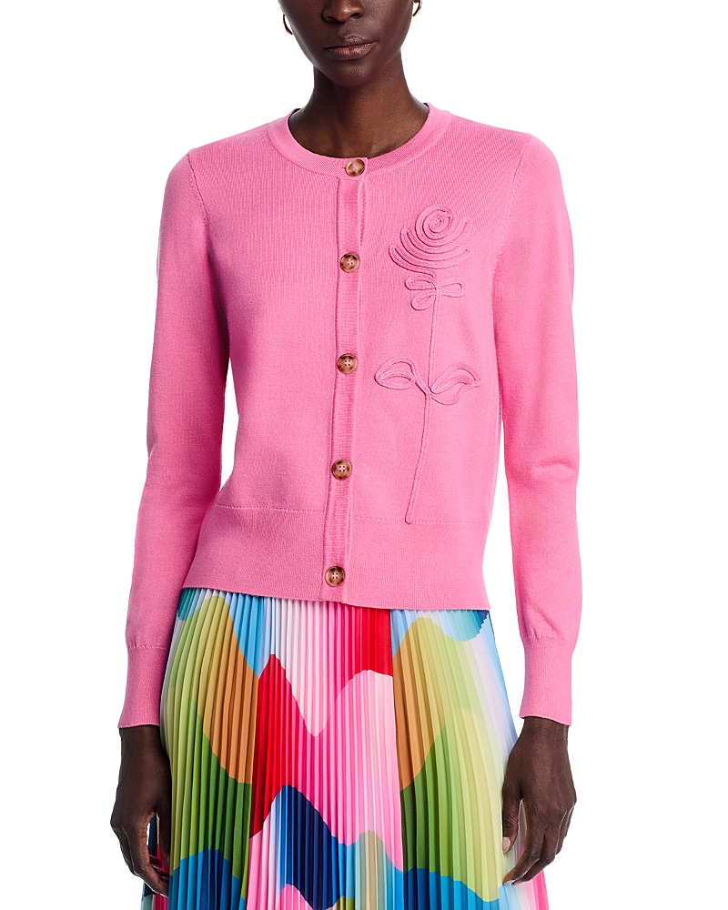 T Tahari Rose Applique Snap Front Cardigan