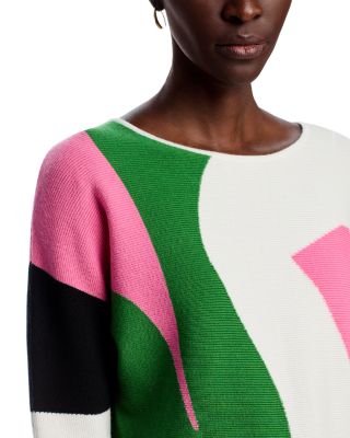 Three Quarter Dolman Sleeve Boat Neck Abstract Stained Glass Colorblock Pullover Sweater