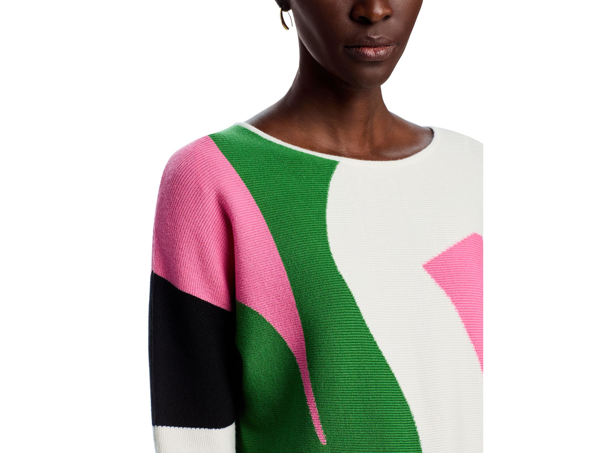 Three Quarter Dolman Sleeve Boat Neck Abstract Stained Glass Colorblock Pullover Sweater — Image 4