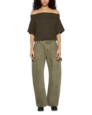Enzo High Rise Double Knee Carpenter Jeans in Faded Army