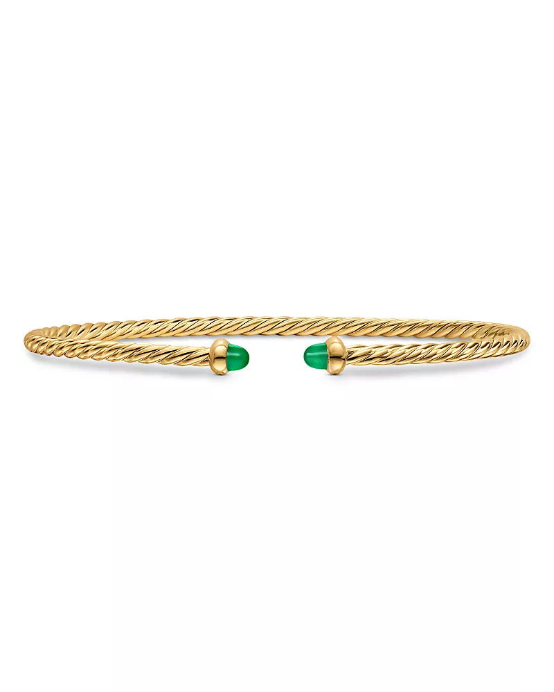 Micro Cablespira Flex Bracelet in 18K Yellow Gold with Emeralds, 2.6mm