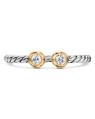 Cable Open Round Ring in Sterling Silver with 18K Yellow Gold and Diamonds, 3.9mm