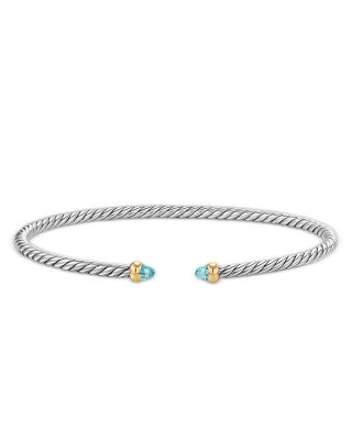 Micro Cable Flex&reg; Bracelet in Sterling Silver with 14K Yellow Gold and Aquamarine, 2.6mm