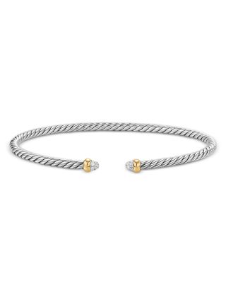 Micro Cable Flex&reg; Bracelet in Sterling Silver with 14K Yellow Gold and Diamonds, 2.6mm
