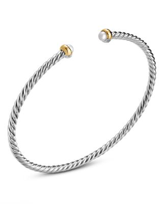 Micro Cable Flex&reg; Bracelet in Sterling Silver with 14K Yellow Gold and Pearls, 2.6mm