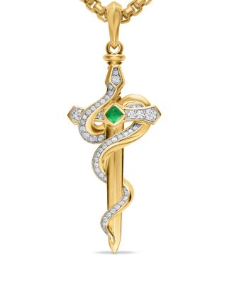 Ouroboros Snake Amulet in 18K Yellow Gold with Emerald and Diamonds, 48mm