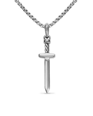 Men's Pav&eacute; Sword Amulet in Sterling Silver with Black Diamonds, 41.3mm