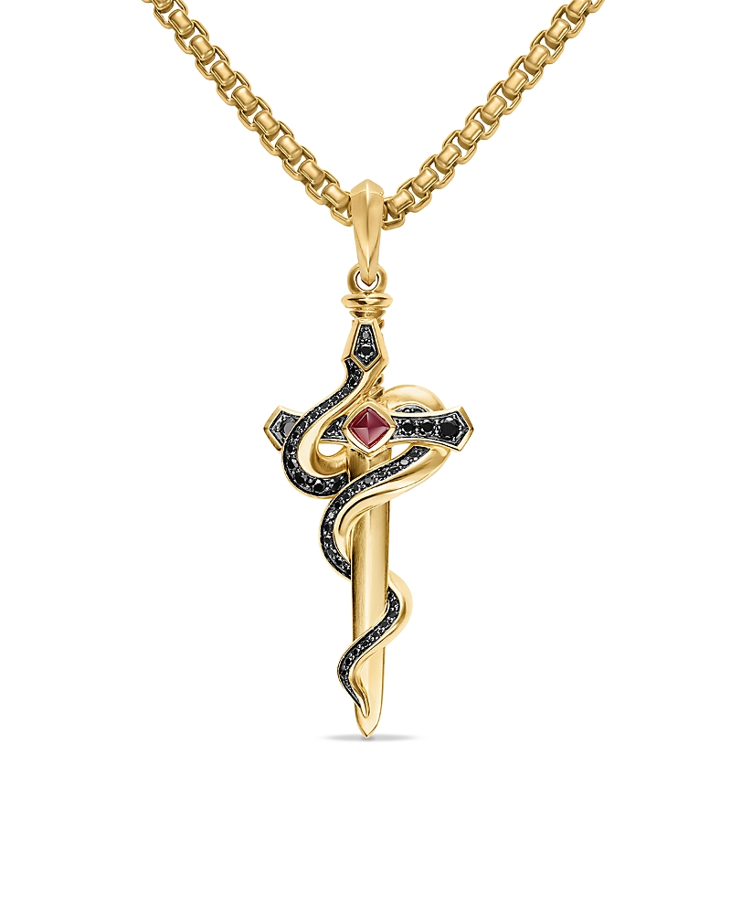 David Yurman Men's Ouroboros Snake Amulet in 18K Yellow Gold with Ruby and Black Diamonds, 48mm