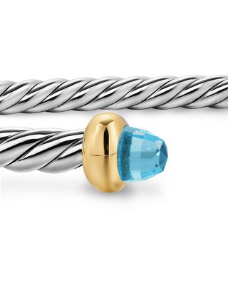 Micro Cable Flex&reg; Bracelet in Sterling Silver with 14K Yellow Gold and Blue Topaz, 2.6mm
