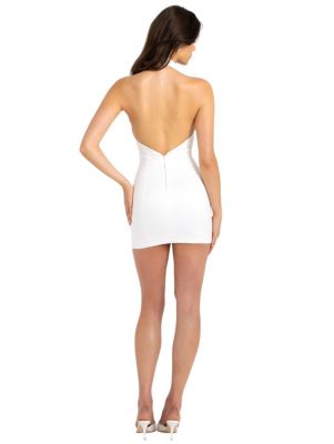  Ori Halter Neck Crystal Faux Pearl Mini Dress