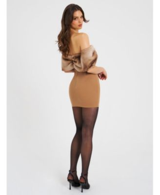  Nadira Off Shoulder Faux Fur Trim Mini Dress