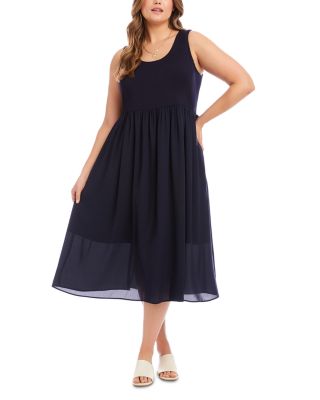 Plus Size Sleeveless Contrast Midi Dress