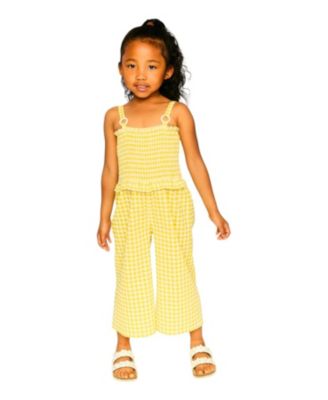 Girls' Capri Smocking Gingham Sleeveless Jumpsuit - Big Kid