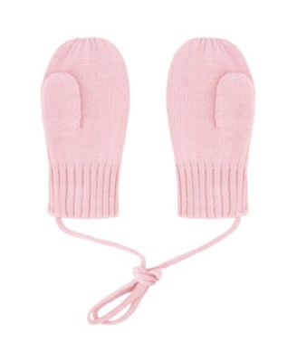  Girls' Rib Knit Mittens with Cord - Baby