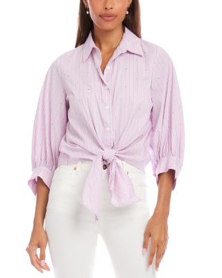 Blouson Sleeve Embellished Tie Front Top