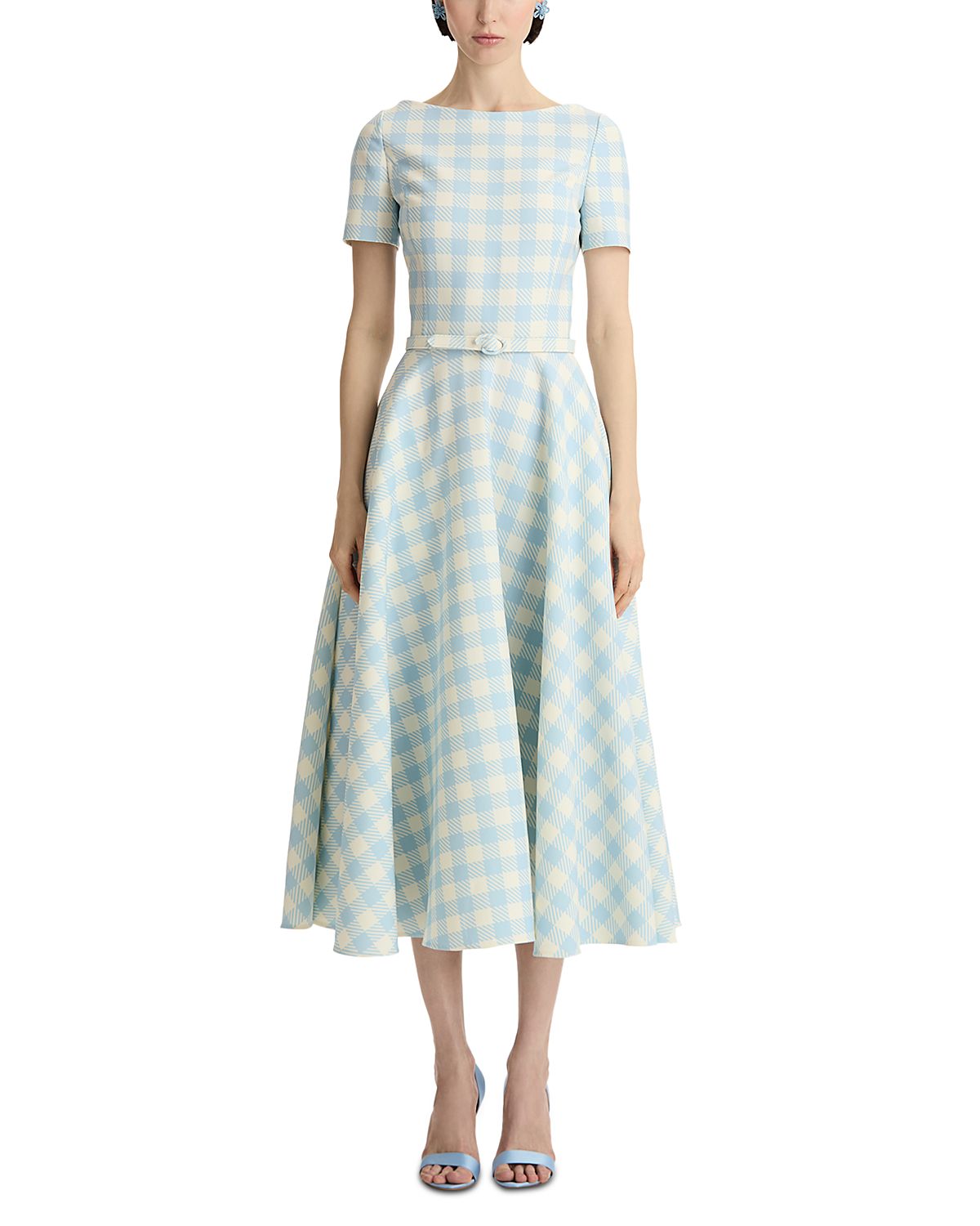 Oscar de la Renta Short Sleeve Gingham Dress