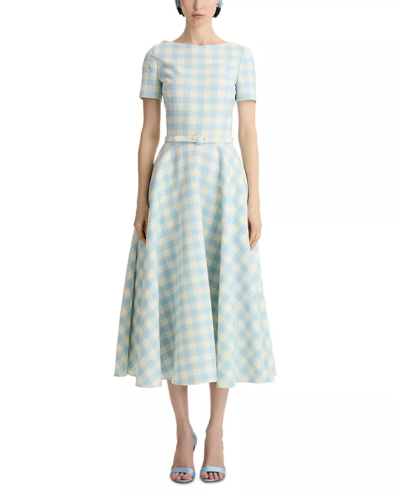 Oscar de la Renta Short Sleeve Gingham Dress
