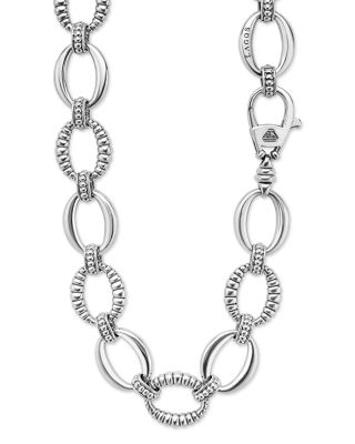 Sterling Silver Signature Caviar Oval Fluted Link Necklace, 18"