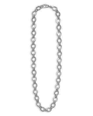 Sterling Silver Signature Caviar Oval Fluted Link Necklace, 18"
