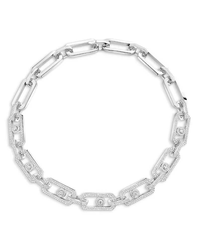 Messika 18K White Gold So Move Diamond Pave Link Necklace, 27.6