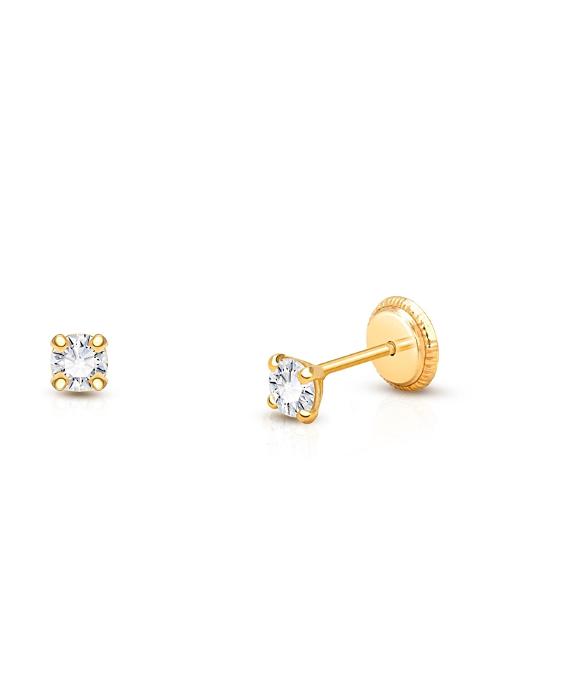 Tiny Blessings Girls' 14K Gold 3mm Genuine Diamond Studs Screw Back Earrings - Little Kid, Big Kid