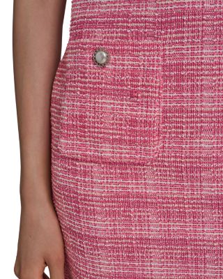 Flower Button Sleeveless Knit Tweed Sheath Dress