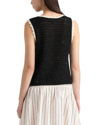 Sleeveless Sequin Crochet Sweater