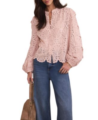  Women's Cotton Broderie Detail Blouse
