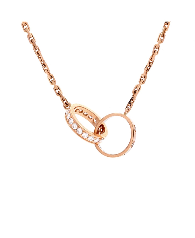 Pre-Owned Cartier Love Interlocking Necklace 18K Rose Gold with Diamonds, 17.25"