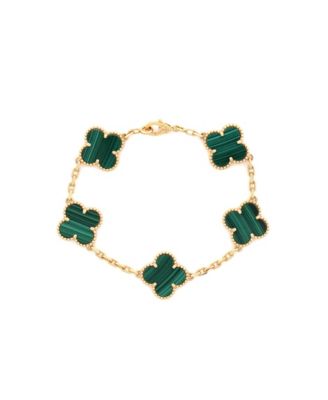  Vintage-like Alhambra 5 Motifs Bracelet 18K Gold and Malachite