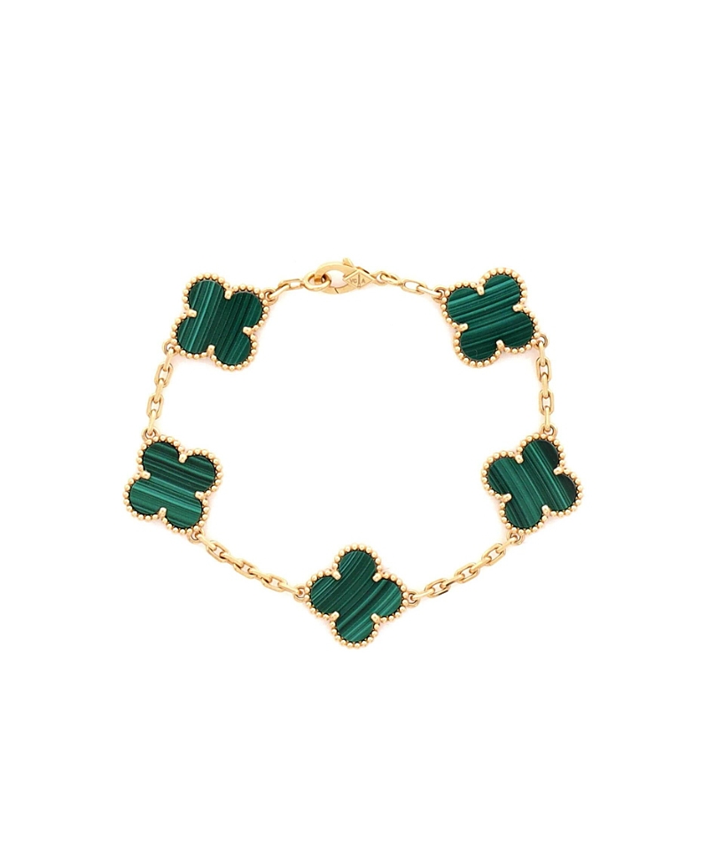 Pre-Owned Van Cleef & Arpels Vintage-like Alhambra 5 Motifs Bracelet 18K Gold and Malachite