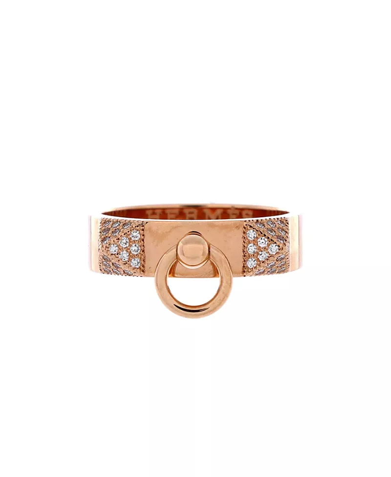Pre-Owned HERMES Small Collier de Chien Ring 18K Rose Gold and Diamonds