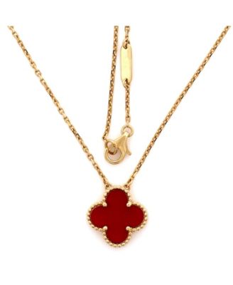 Vintage Alhambra Pendant Necklace 18K Gold and Carnelian, 16.5"