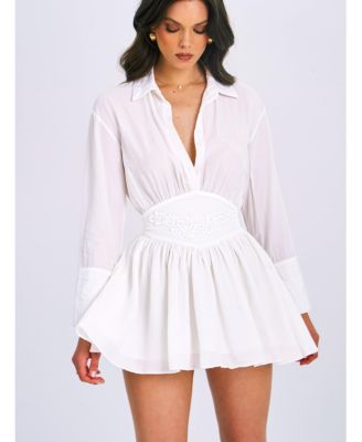  Jamila Shirt Mini Dress with Embroidered Waist Detail