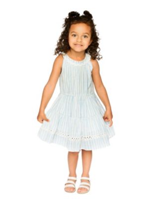  Girls' Multi-Tiered Sleeveless Stripes Dress - Little Kid