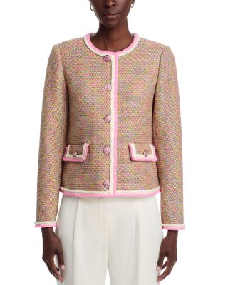 Braided Trim Crewneck Button Down Jacket