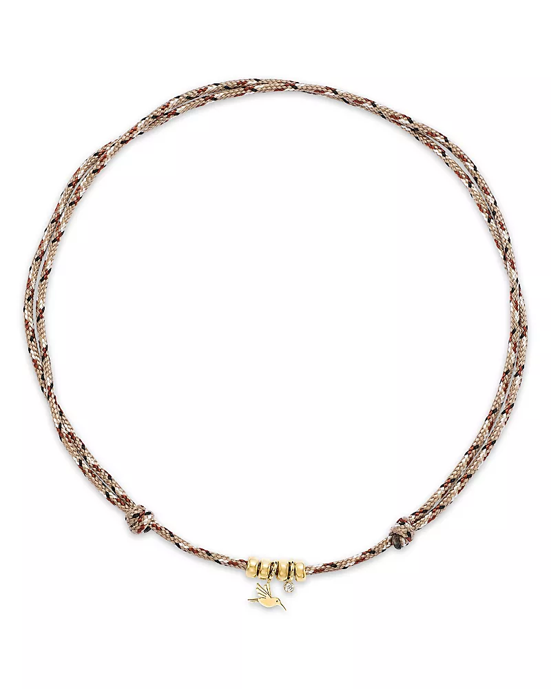Zoe Chicco 14K Yellow Gold Paracord Diamond & Hummingbird Desert Camo Rondelle Necklace, 12