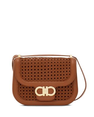 Double Gancini Extra Small Woven Leather Crossbody 